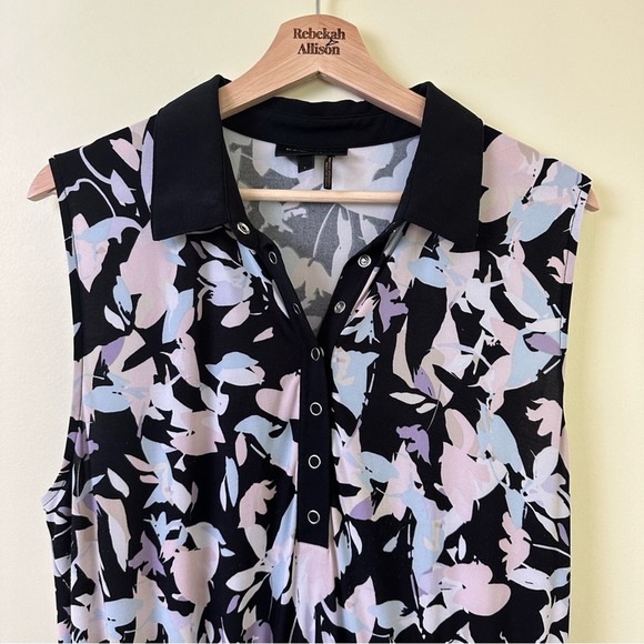 DONNA KARAN SNAP BUTTON FLORAL SLEEVELESS MIDI DRESS IN BLACK/ PINK SIZE LARGE - Picture 10 of 10